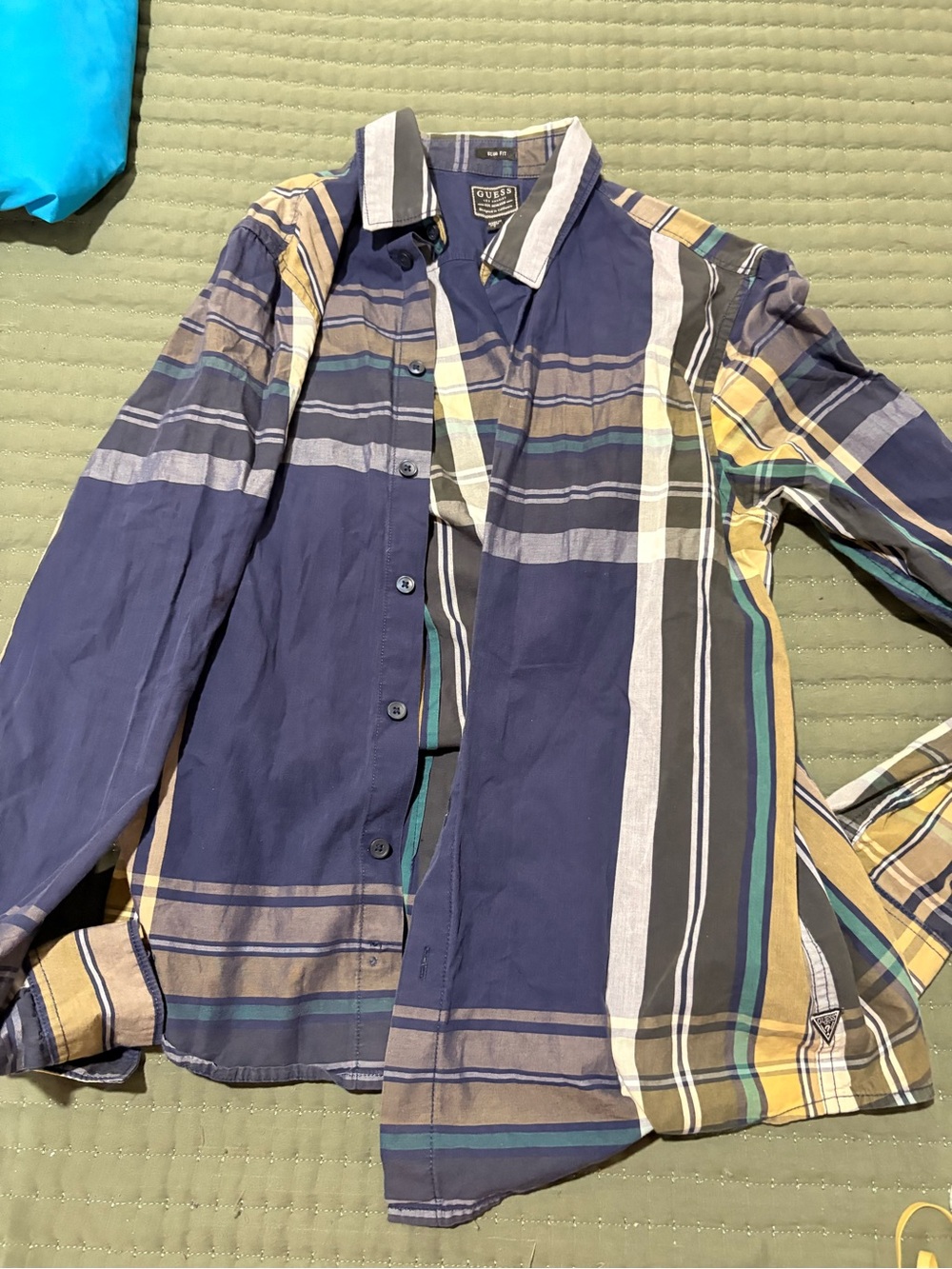 Guess Navy Multi-Stripe Casual Button-Down Shirt